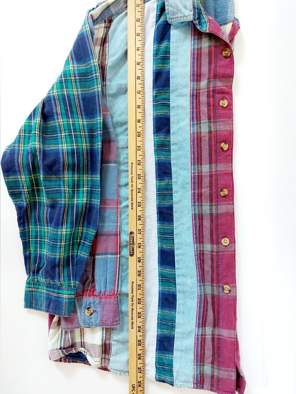 Patchwork Stripe Chambray & Plaid Shirt 22/24W Victoria Jones Grunge Cottagecore - Picture 5 of 5